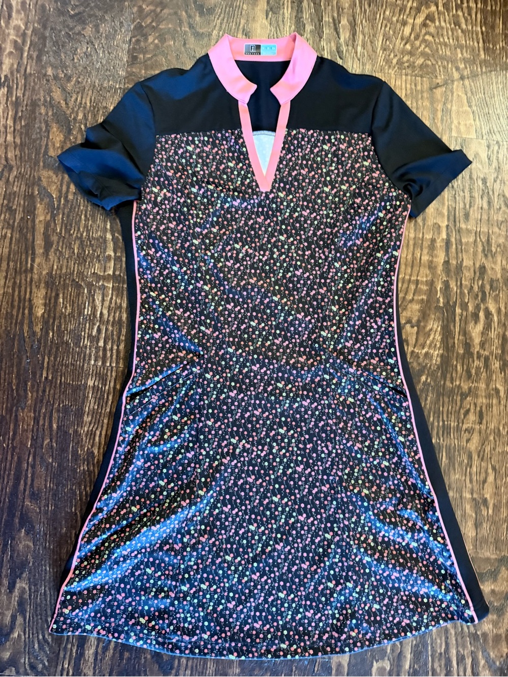 PGA Tour Black Mini Dress with Pink Trim and Floral Print-size small